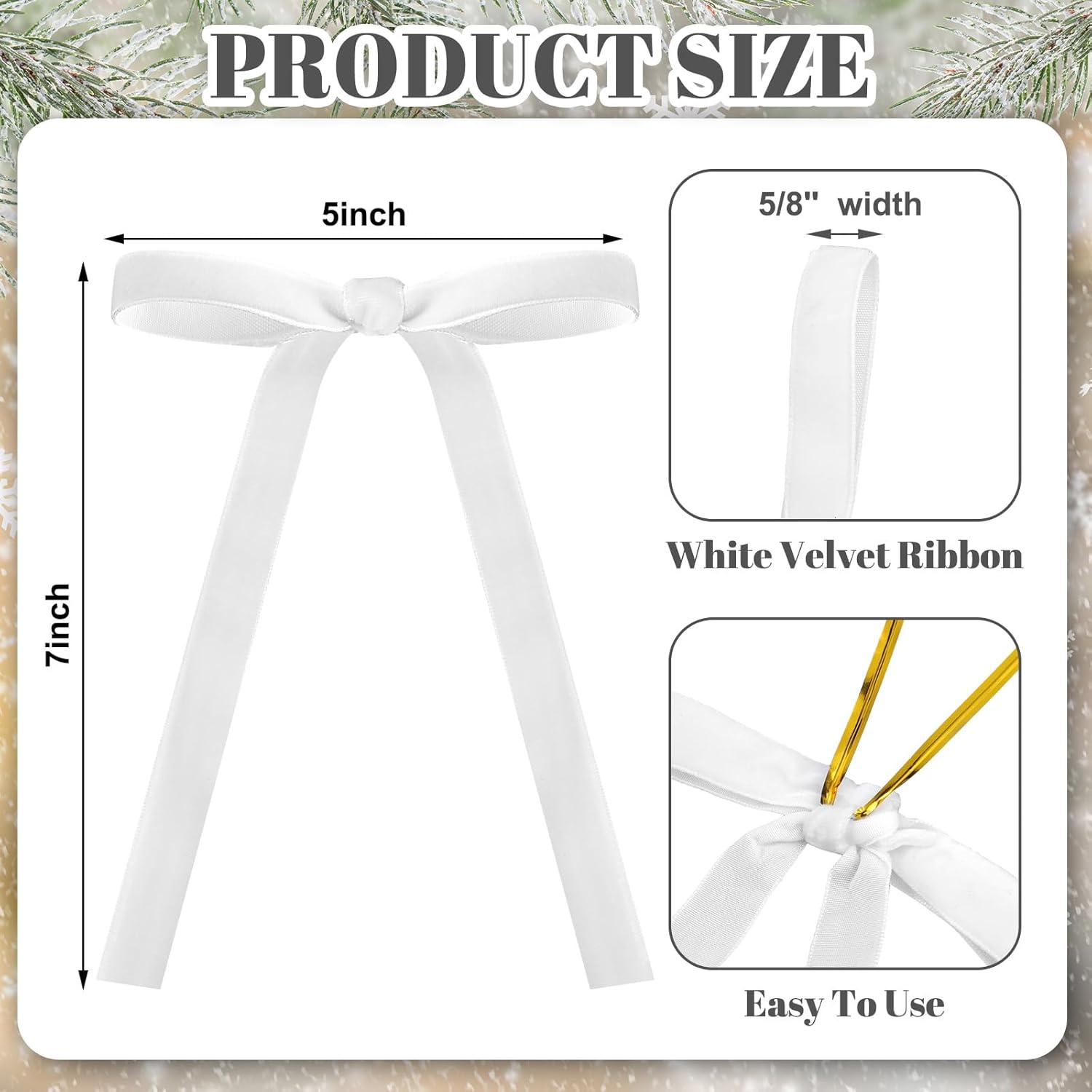 Skiennix 24 Pcs Velvet Bows - Vintage Ribbon for Christmas Tree & Crafts | 5 x 7 Inch, White