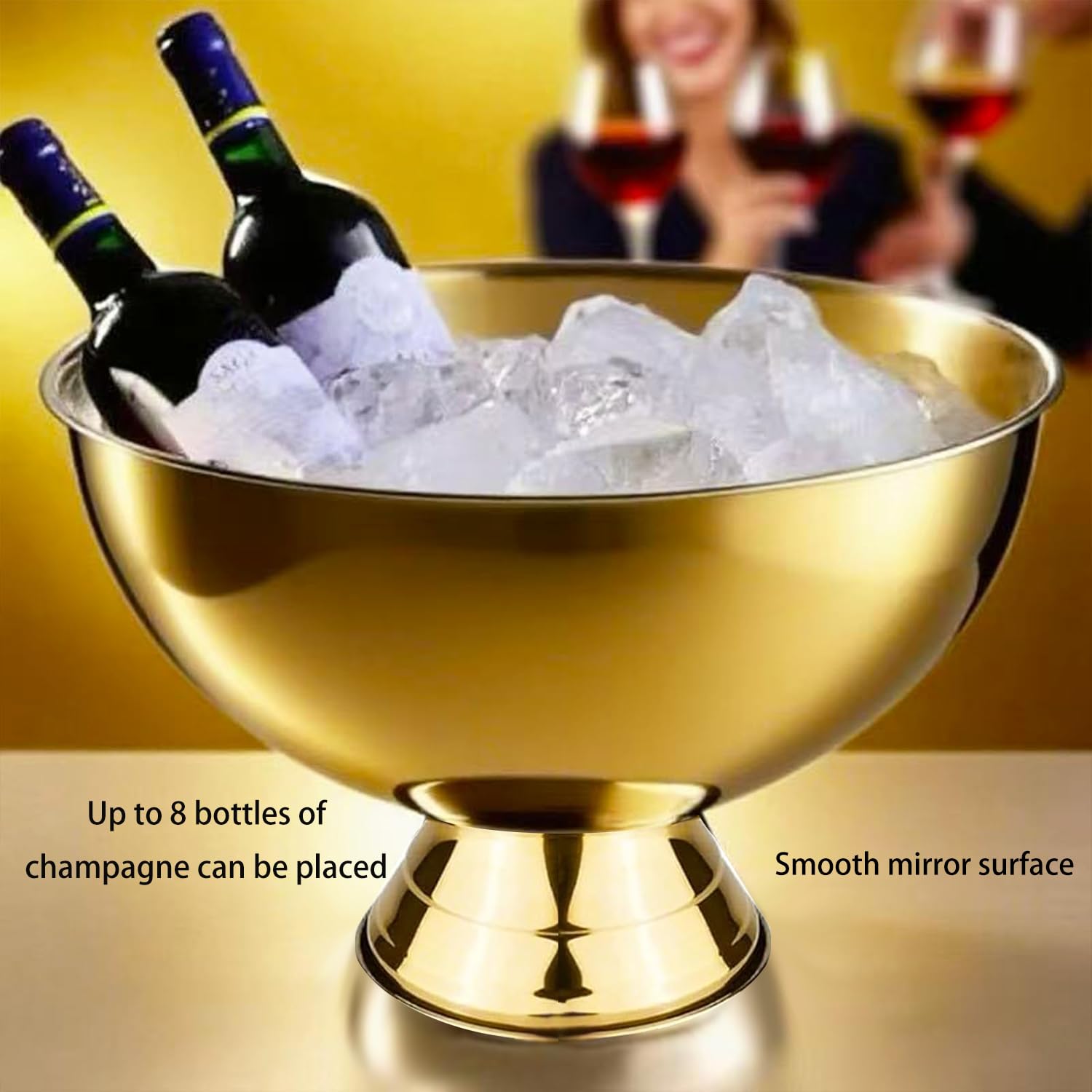 Mipau Large Champagne Bowl,12L Champagne Bowl Ice-Bucket with Scoop Stainless Steel Large Wine Bucket Big Ice Bucket for Parties Wine Beer Home Bar Celebrations,16in