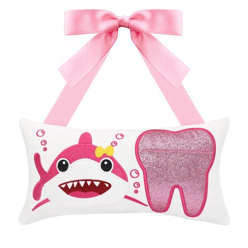 Malihome Tooth Fairy Pillow with Pocket for Girls and Boys Kids Tooth Pillow Toothfairy Gifts Tooth Keepsake Pouch 8.6 x 4.8 inches (Pink)