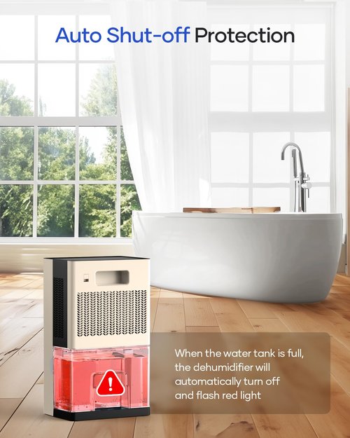 Dehumidifier, 95 OZ Water Tank Dehumidifiers for Home, 1000 sq. ft. Dehumidifier for Basement Bathroom Bedroom with Auto Shut Off, 7 Colors LED Light, Quiet Dehumidifiers with Sleep Mode, Beige