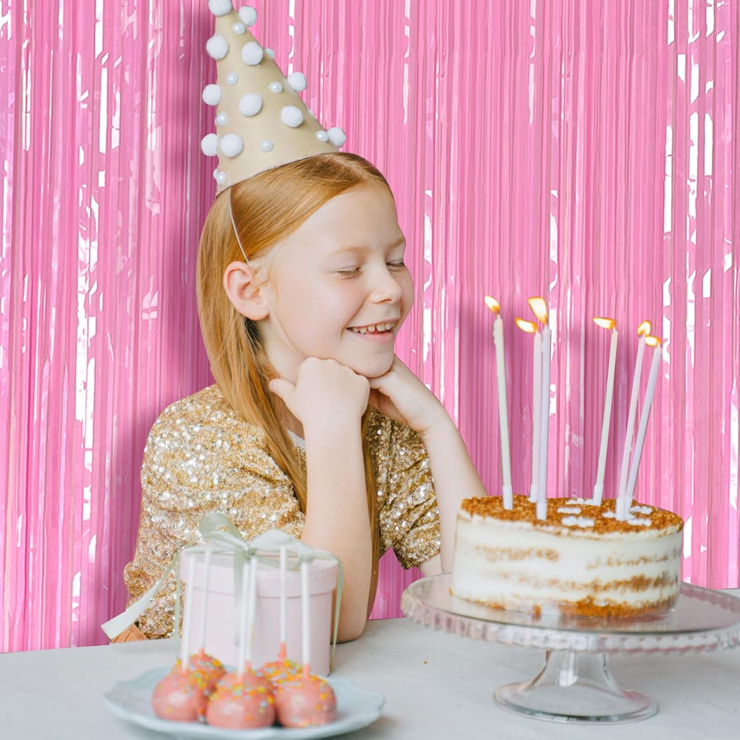 Skiennix Pink Foil Fringe Backdrop Curtains - Vibrant Party Streamers for Birthdays & Graduations