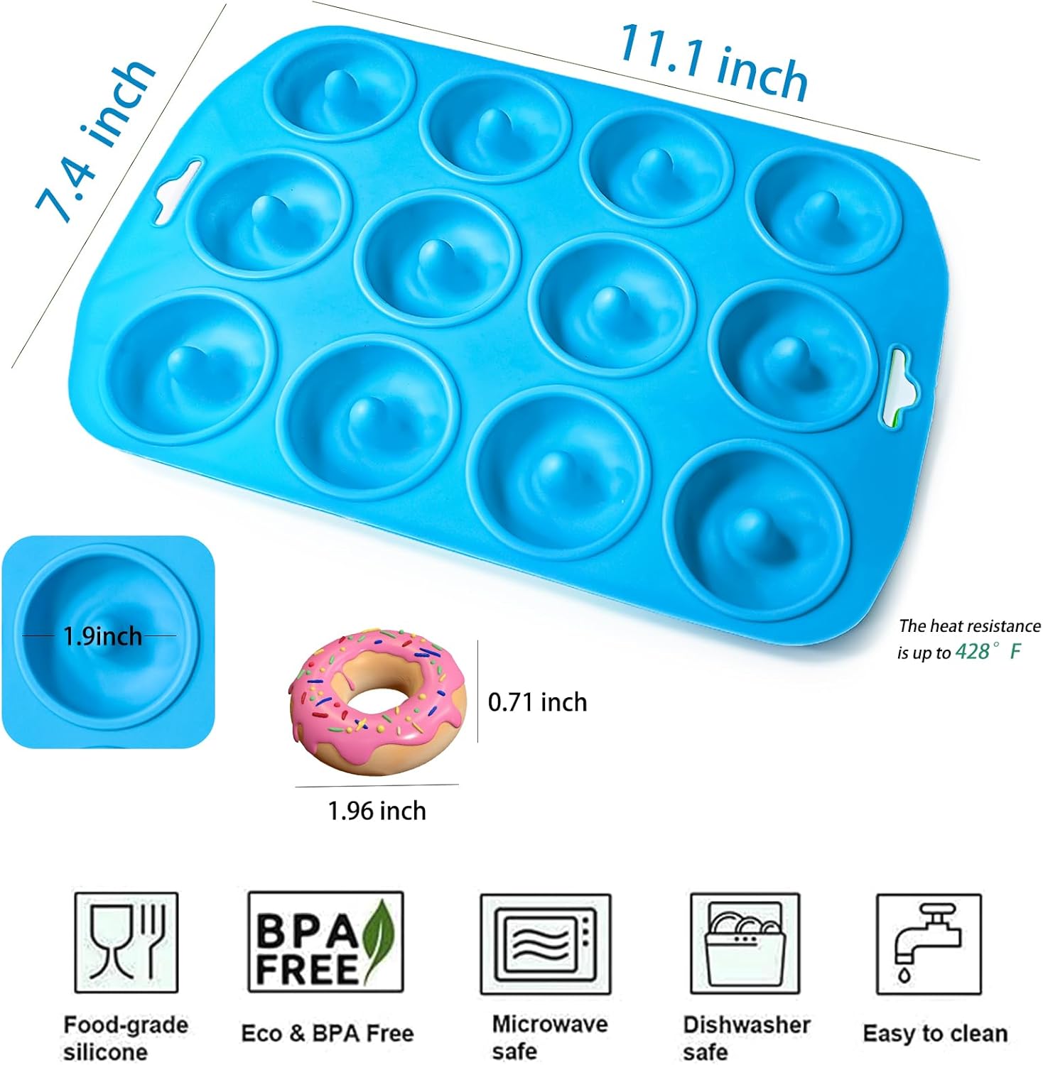 Skiennix Silicone Donut Pan - 12-Hole Mini Donut Molds | Heat Resistant & Non-Stick, Dishwasher Safe