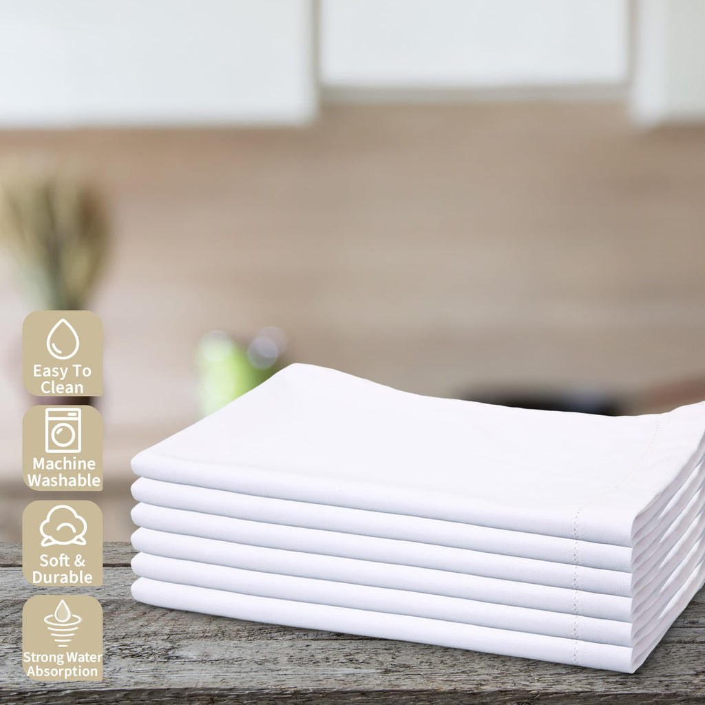 Mixweer 24 Pcs 14" x 22" White Linen Hemstitched Hand Towel Linen Tea Towels for Embroidery Dish Towels for Bathroom Kitchen