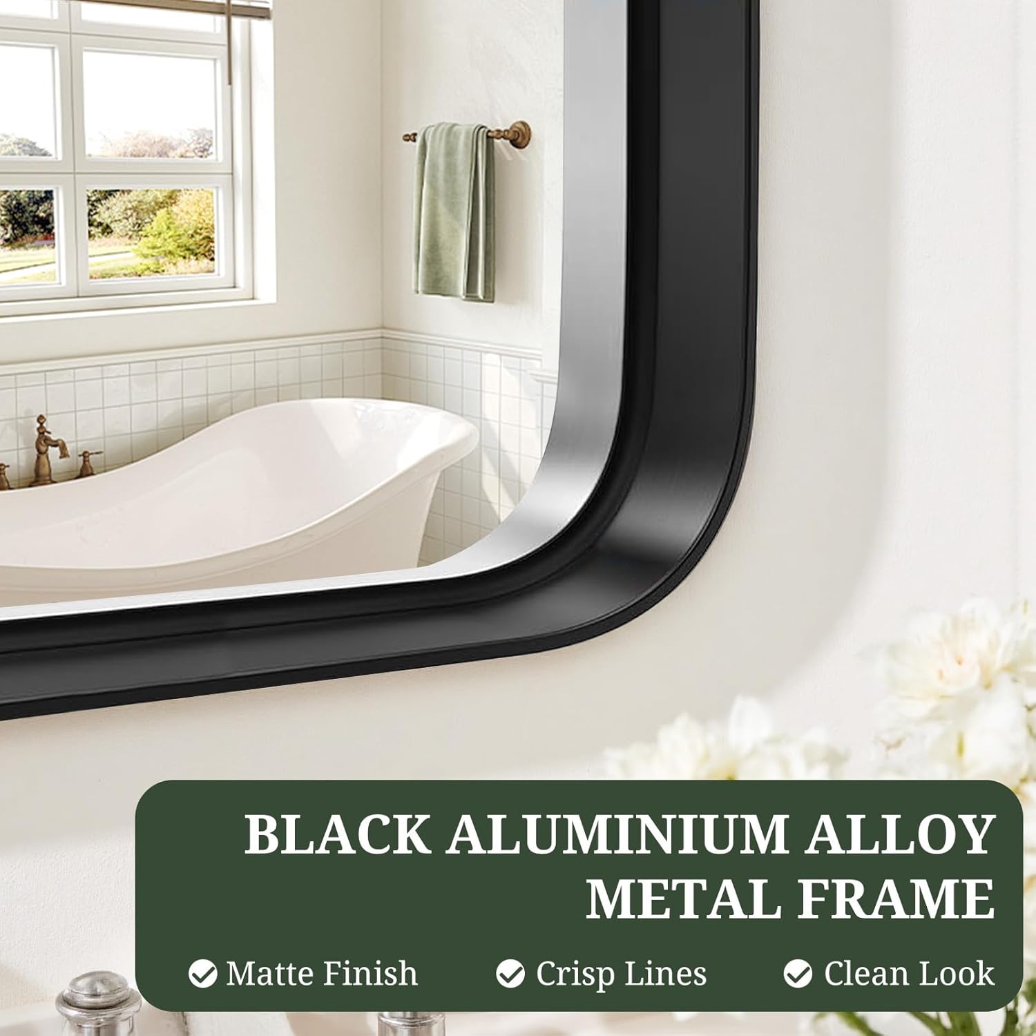 Regine Switzerland Bathroom Mirror - 36x24 Inch Black Metal Frame | Modern Anti-Rust Vanity Mirror