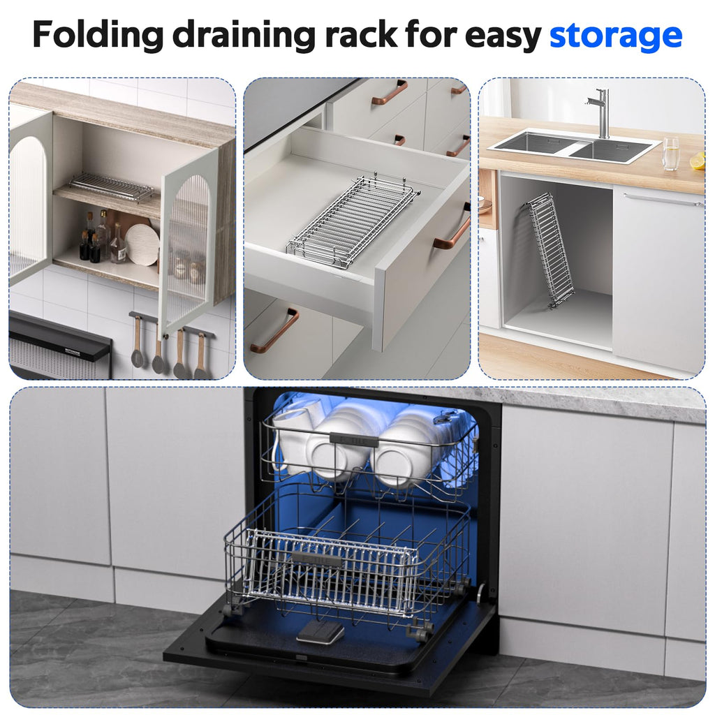 chilinii Dish Drying Rack Stainless Steel Collapsible Foldable Small Dish Rack Countertop Portable Drainer with Drying Mat for Kitchen Dorm RV Campers Travel Trailer Space Saving