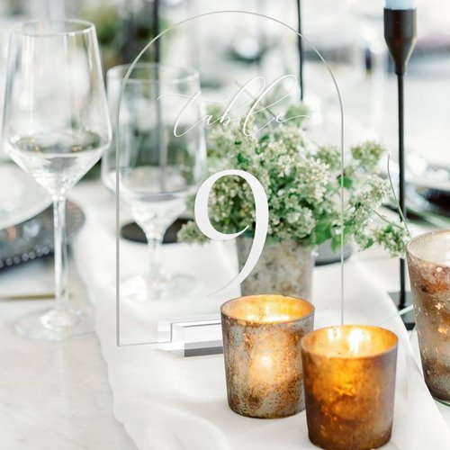 JINMURY Clear Arch Table Numbers for Wedding, 5x7 Inch Arched Acrylic Table Numbers 1-30 with Stands, Clear Acrylic Arch Sign with Holder for Centerpiece, Reception, Wedding, Party, Event