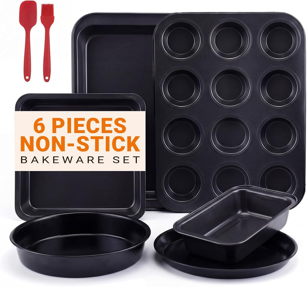 Regine Switzerland Nonstick Baking Set - 6-Piece Bakeware Pans for Cakes, Muffins & Roasting | Oven & Dishwasher Safe