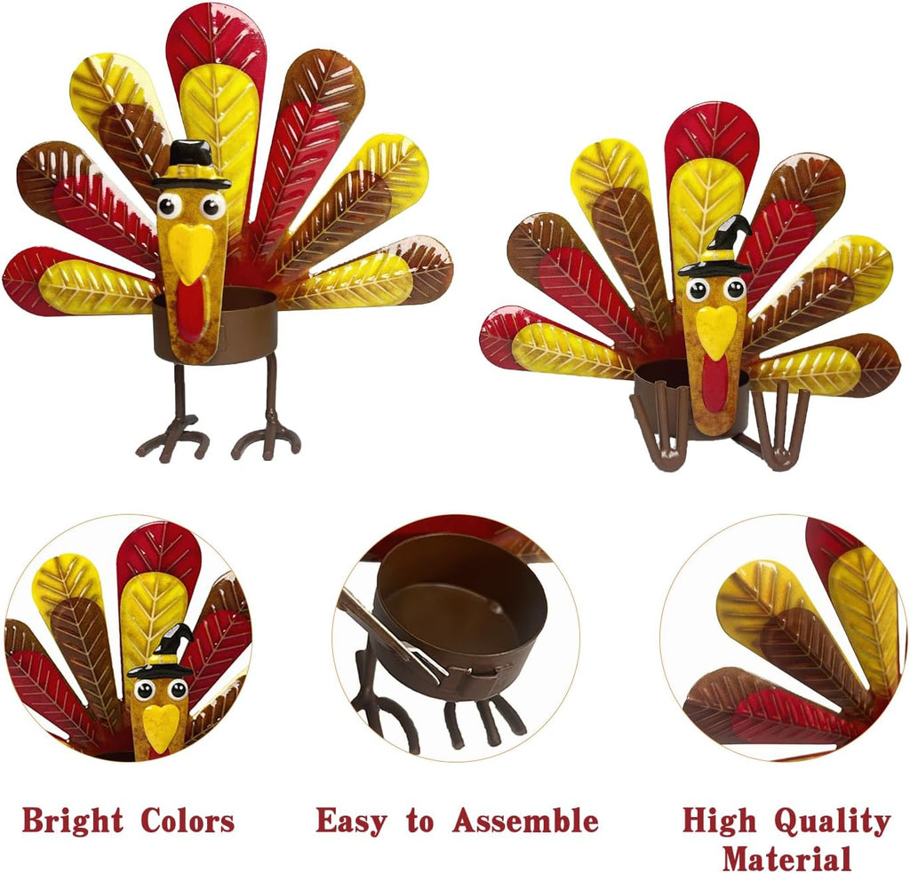 Skiennix 6 Pack Metal Turkey Tealight Candle Holders - Perfect for Thanksgiving Table Decor