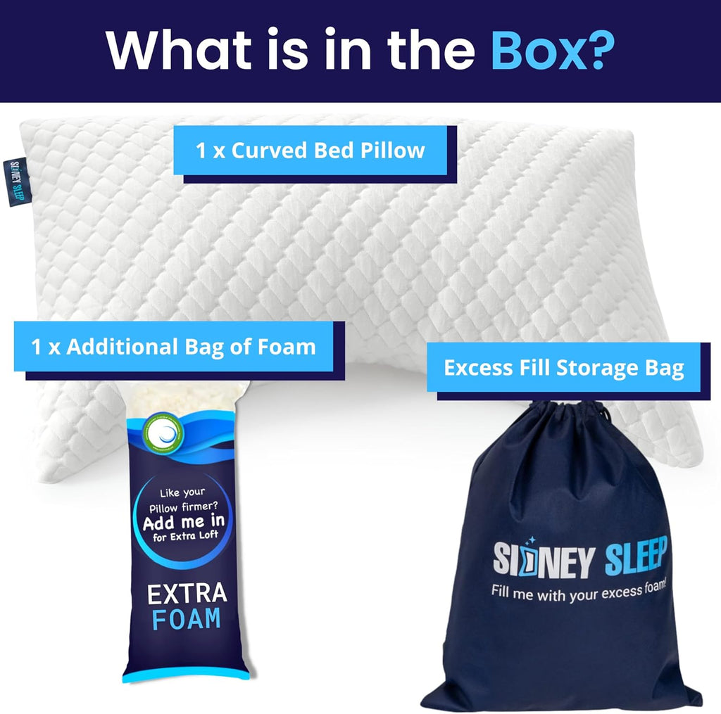 Sidney Sleep Adjustable Curved Contour Pillow - Queen Size | Neck & Shoulder Support for Side & Back Sleepers