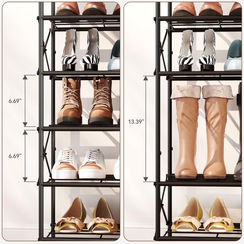IBUYKE 10 Tier Shoe Rack, Large Capacity Shoe Storage Organizer for 40 Pairs of Shoes, Metal Shoe Storage Rack with Shelf for Entryway Hallway Closet Garage, Rustic Brown and Black TXJ010H