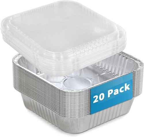 Aluminum Foil Pans 8x8 - 20 Pack with Clear Lids | Square Cake & Food Containers for Baking & Roasting