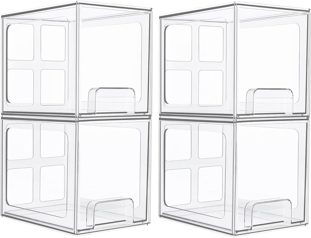 Vtopmart Stackable Storage Drawers - 4 Pack Clear Acrylic Organizers for Bathroom & Kitchen | 6.6'' Tall