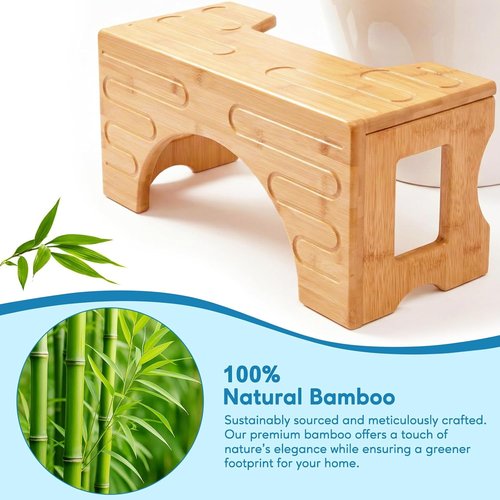Bamboo Foldable Toilet Stool - Adjustable 7" & 9" Heights, Non-Slip Design for Kids & Adults | Compact & Space-Saving (Natural Color)