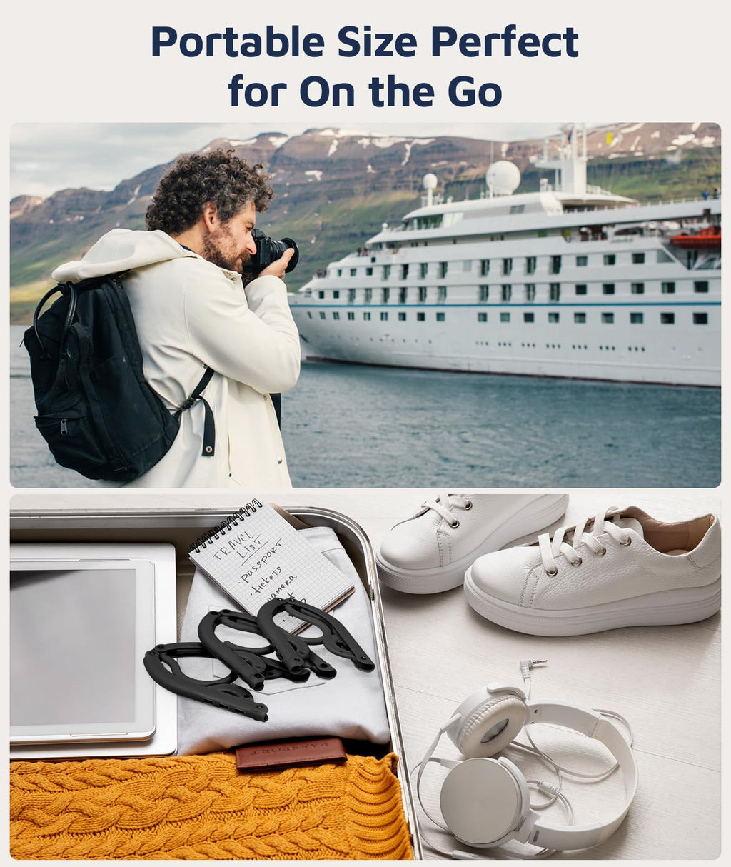 10 Pcs Travel Hangers, Cruise Ship Essentials Foldable Hangers Plastic Travel Essentials, Portable Cruises Must Haves 2026 for Skirt, Suitcase, RV Camping Airplane Europe Vacation Essential, Black