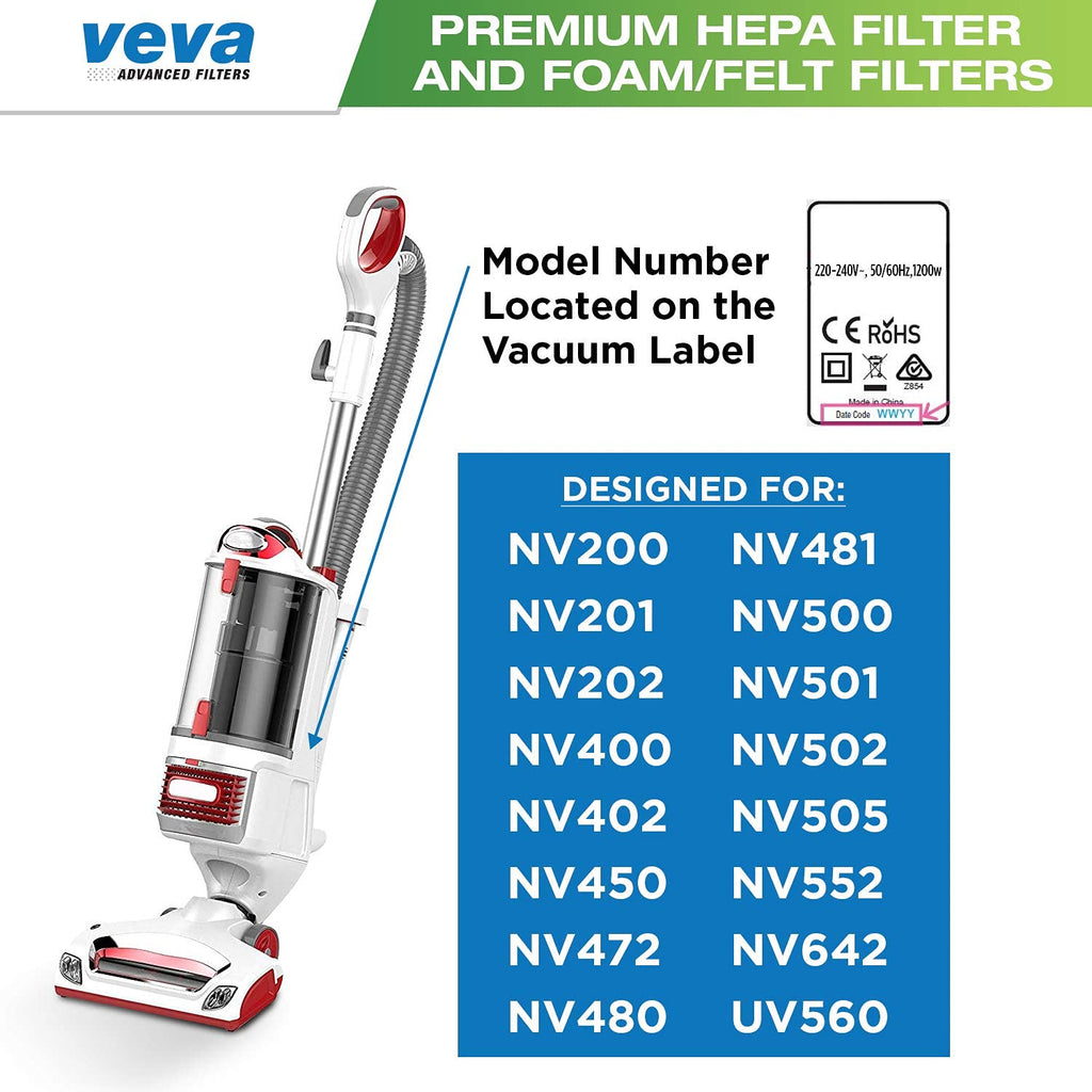 VEVA Premium Vacuum Filter Set with 2 HEPA, 4 Foam, 4 Felt for Shark Rotator Lift-Away Model, 500, 501, 502, 505, 552 and UV560