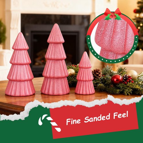 Joyhalo Tabletop Christmas Trees, Set of 3 Frosted Christmas Trees Indoor Xmas Decoration Centerpieces for Table, Mantel, Holiday, Party and Home Decor, Pink