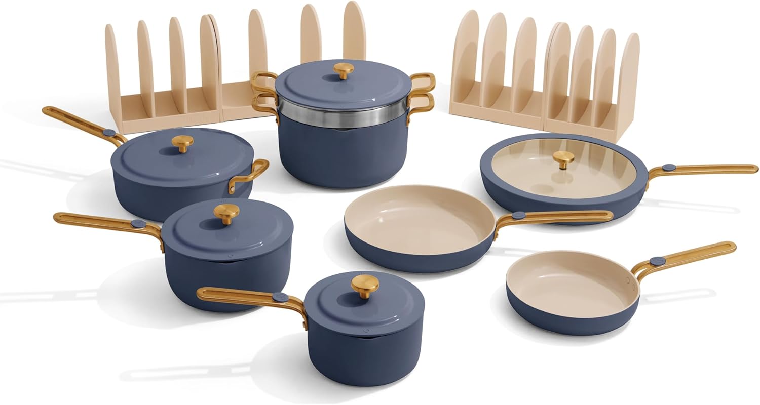 Our Place 17-Piece Cookware Set - Nonstick Ceramic Fry Pans, Saucepans & Stock Pot | Oven Safe to 450°F | Blue Salt