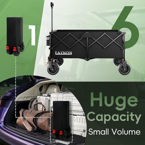Collapsible Utility Wagon by [Brand Name] - 46" Heavy-Duty Folding Cart with 500LB Capacity & All-Terrain Wheels | Black