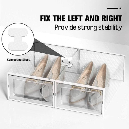 Kuject Shoe Storage Boxes - 15 Pack Large Clear Stackable Organizers for Closet | Drop Front Design, Fits Size 10 (White)