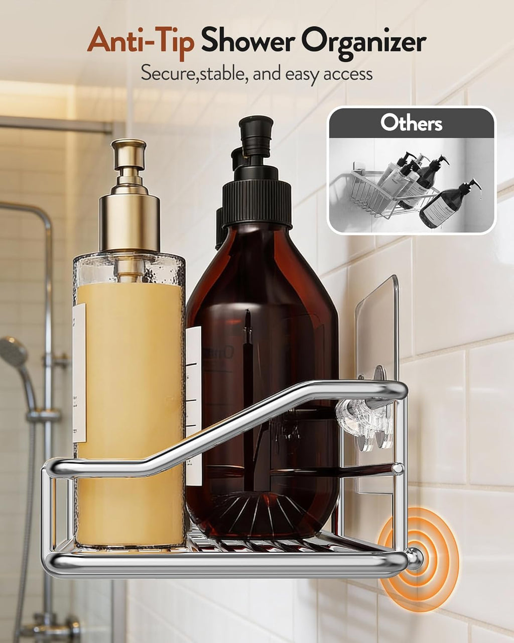 Orimade Bathroom Shelf Organizer - Traceless Adhesive Shower Caddy | 15.75 Inch Silver SUS304 Stainless Steel