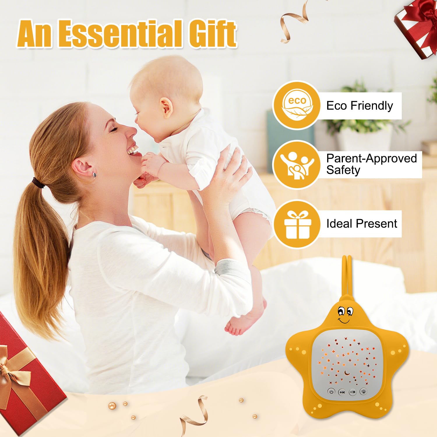 Portable White Noise Machine for Baby | Sleep Aid Music Lullaby Sound Machine with Star Projector for Nursery, Home, Travel | Gift for Infants, Toddlers, Kids