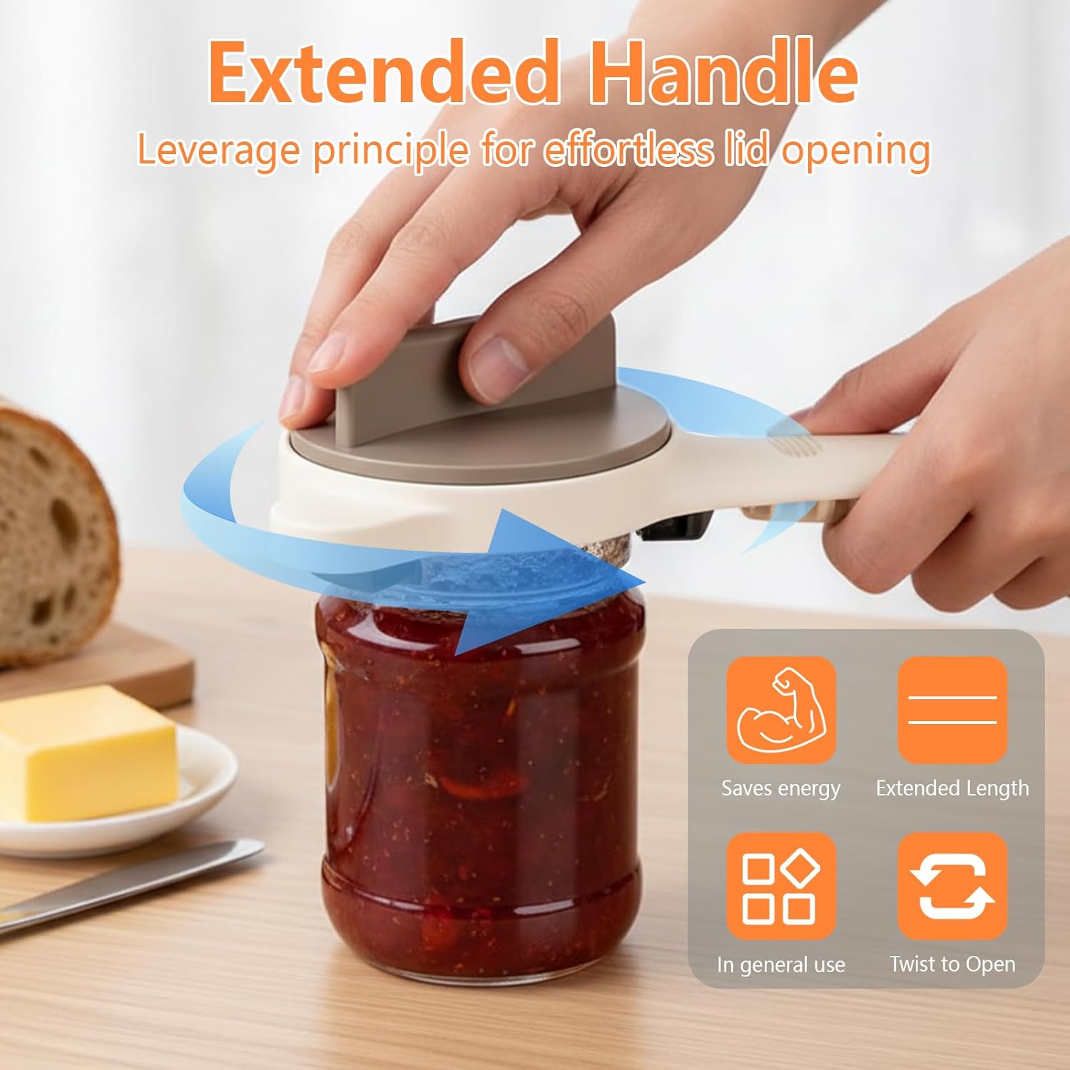 Skiennix 4-in-1 Jar Opener - Adjustable Stainless Steel Lid Remover for Seniors & Arthritis | Fits Jars, Bottles & Cans