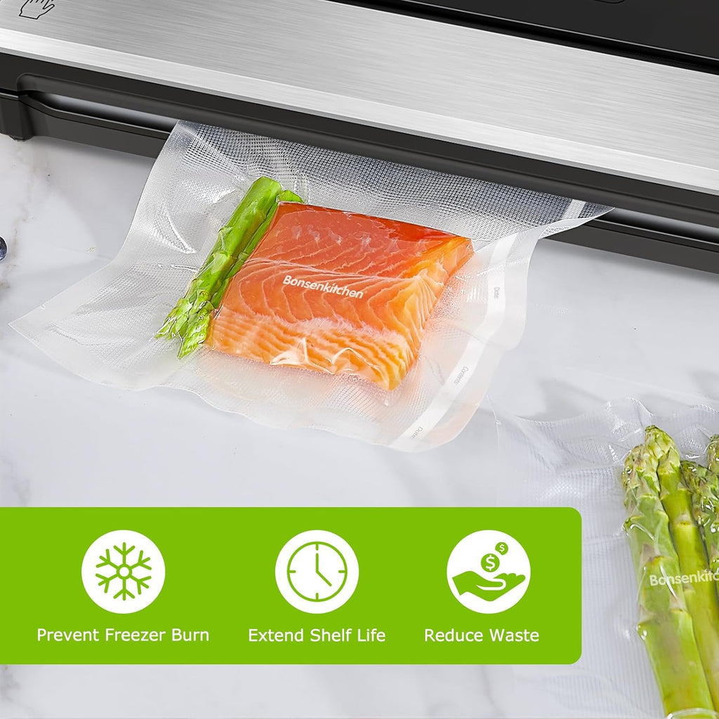 Bonsenkitchen Vacuum Sealer Bags Rolls - 11” x 150’ with Cutter, BPA Free for Meal Prep & Sous Vide Cooking | Easy to Cut & Seal