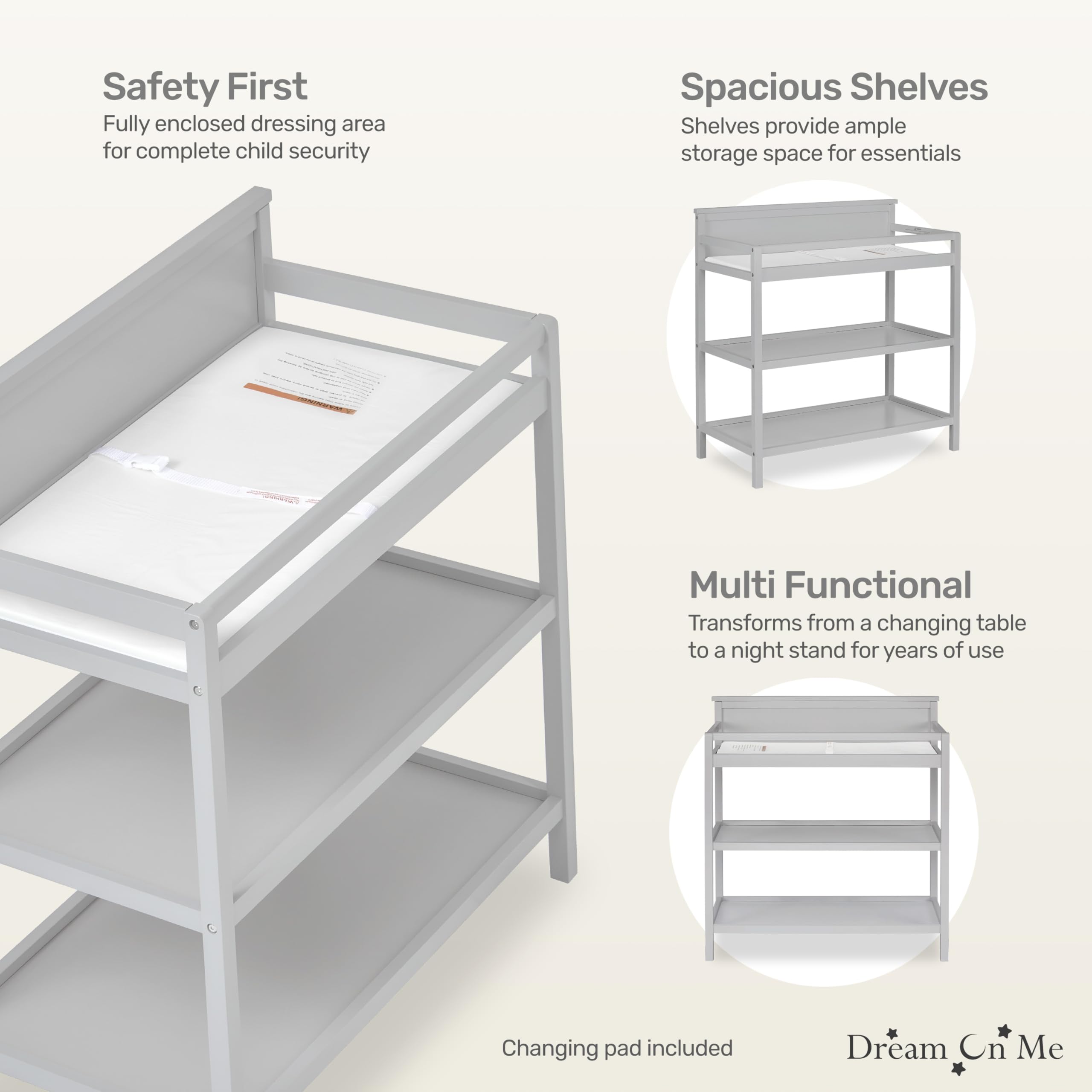 Dream On Me Jax Universal Changing Table, Pebble Grey 34x20x40 Inch (Pack of 1)