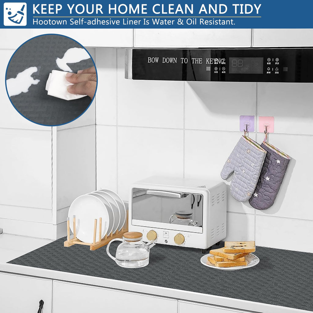 HooTown Self Adhesive Shelf Liner, 17.5" x 393.7" Contact Paper for Cabinets and Drawers, Waterproof & Oil-Proof Kitchen Cabinets Liner, Peel and Stick Cupboard Liner for Countertops,Shelves