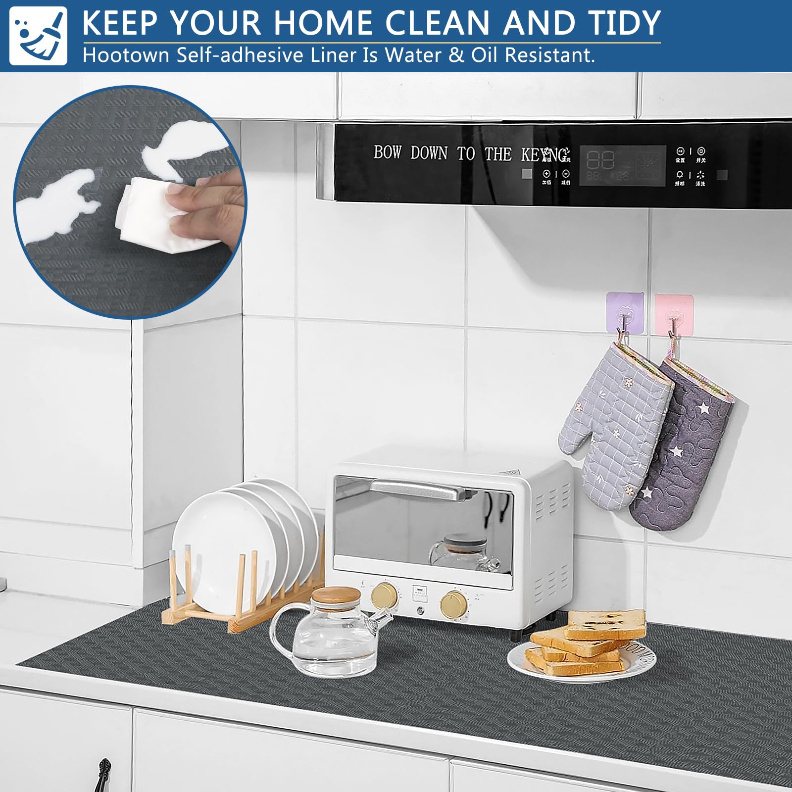 HooTown Self Adhesive Shelf Liner, 17.5" x 393.7" Contact Paper for Cabinets and Drawers, Waterproof & Oil-Proof Kitchen Cabinets Liner, Peel and Stick Cupboard Liner for Countertops,Shelves