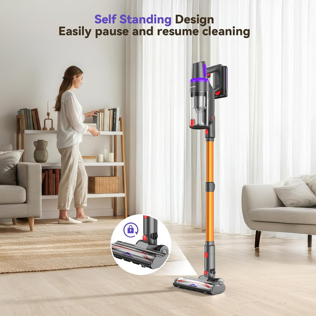 TechRise Cordless Vacuum Cleaner - 500W Stick Vacuum with Anti-Tangle Brush & 60-Minute Runtime for Home Use