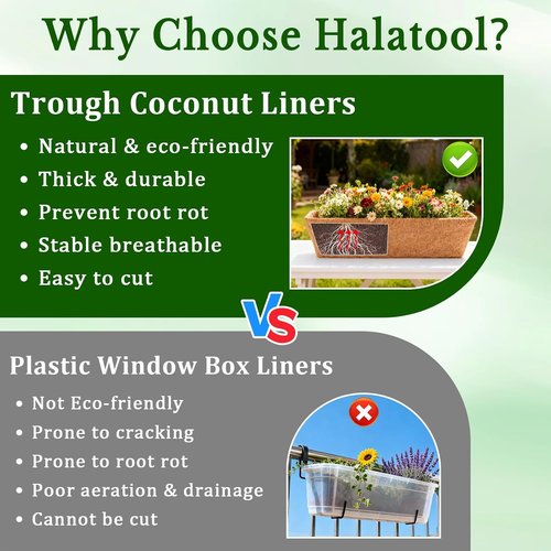 Halatool 24-Inch Coco Fiber Window Box Liners - Natural Coconut Coir Planter Replacement for Hanging Baskets & Pots