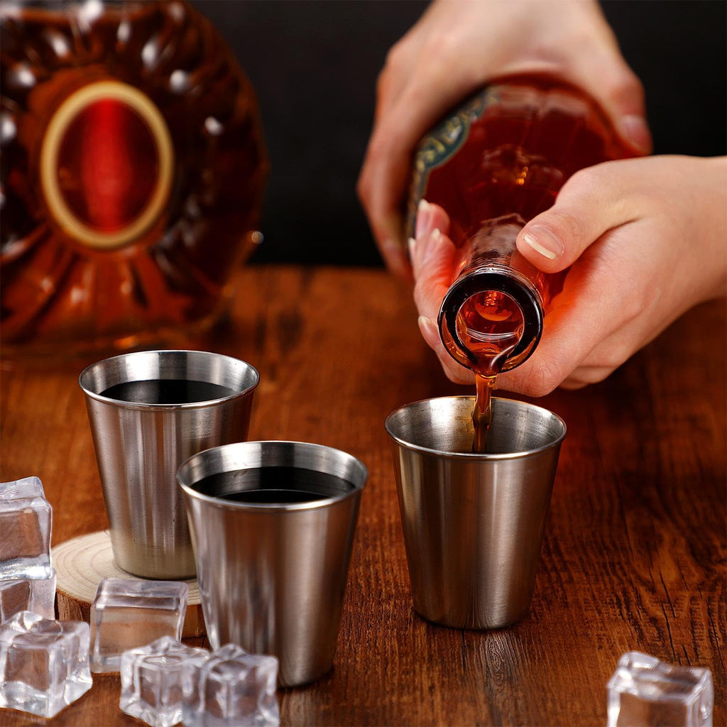 Lallisa 2 oz Stainless Steel Shot Glasses Metal Cups Small Unbreakable Shot Glass for Espresso Whiskey Bar Home Restaurant Camping Barware Gift (Silver,100 Pcs)