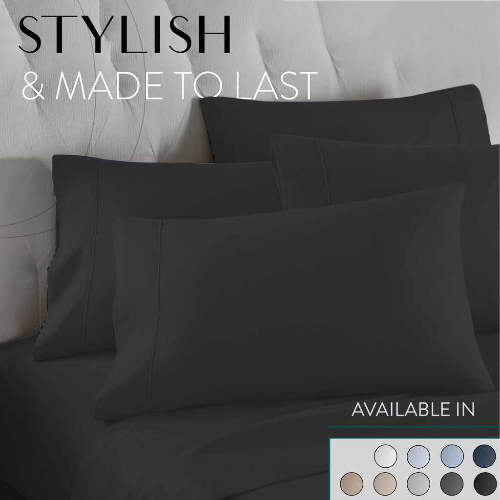 Danjor Linens Bed Sheet Set Queen Size for Hot Sleepers, Hotel Premium Sheets with 4 Pillowcases, Lightweight Brushed Microfiber Deep Pockets, Breathable Cooling 6 Piece Bedding Sets, Black