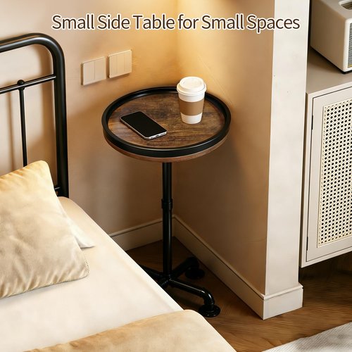 LAIDUOLEOE Small Round Side Table for Small Spaces, Pedestal Drink Table with Non-Slip Feet, Martini Table No-Tool Assembly for Living Room, Bedroom, Narrow Corners, Sofa, Bathroom