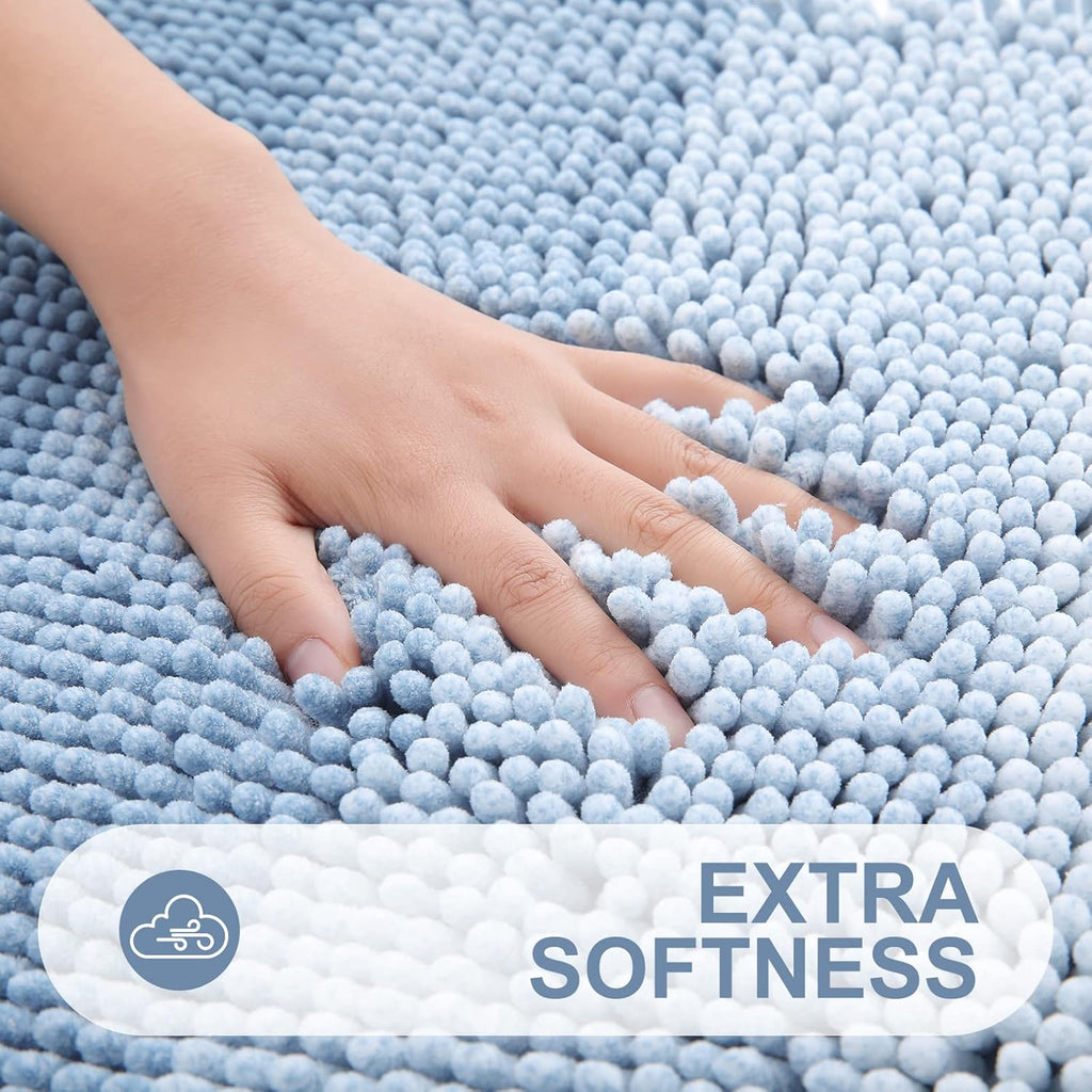 OLANLY Bathroom Rug - Extra Soft Chenille Shaggy Mat | Non-Slip, Absorbent Bath Mat (24 x 16 Inch, Blue)