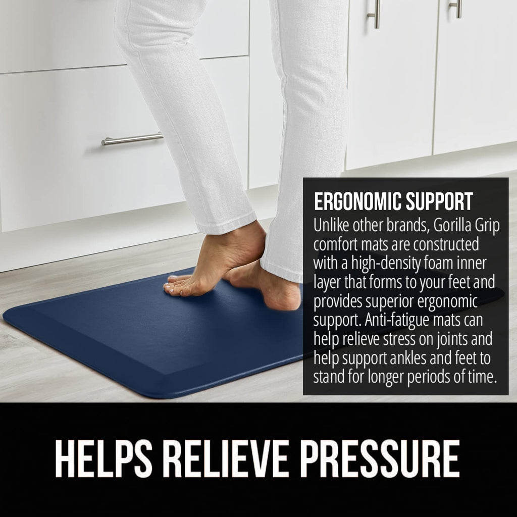 GORILLA GRIP Comfortable Cushioned Kitchen Mats for Floor, 39x20, Waterproof and Stain Resistant Soft Top, 3/4 Inch Thick Ergonomic Standing Desk Anti Fatigue Mat, Foam Supports Ankles and Feet, Navy