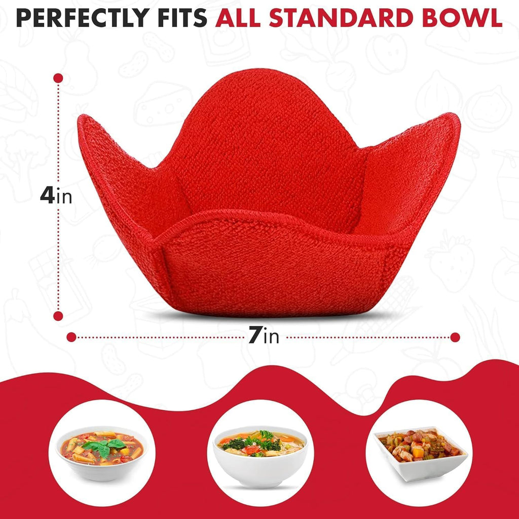 Microwave Bowl Cozies Warmers Food Microfiber Heat Resistant Food Warmer Set Microwave Safe Hot and Cold Bowls Holder Without Burning Your Hands Set of 4 Microwave Bowl Holders (Red)