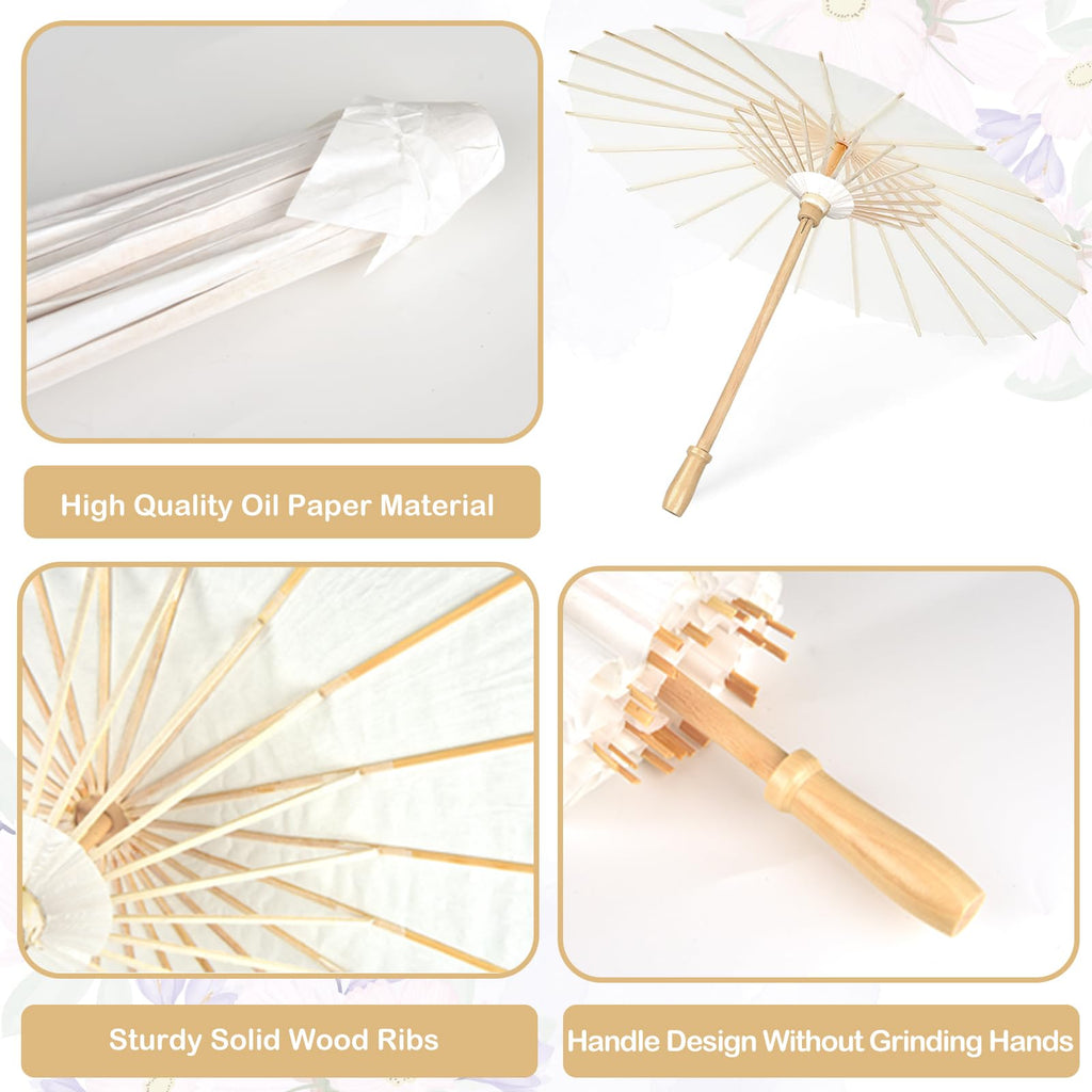 Zealor 10 PCS 33 Inches White Paper Umbrellas, Oiled Chinese & Japanese Style White Parasols, White Paper Parasols Umbrellas Bulk for DIY Painting, Wedding, Bridal Party, Ceiling Decoration