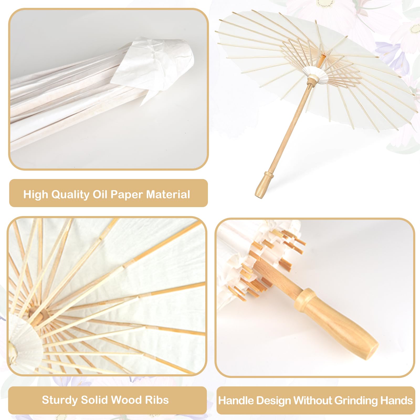 Zealor 10 PCS 33 Inches White Paper Umbrellas, Oiled Chinese & Japanese Style White Parasols, White Paper Parasols Umbrellas Bulk for DIY Painting, Wedding, Bridal Party, Ceiling Decoration