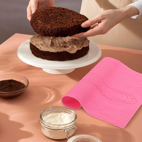 Hariendny Fondant Woodgrain Impression Mat Fondant Silicone Lace Mold Fondant Wood Texture Mat Silicone Cake Fondant Mat Fondant Embossed Craft Tools for Cakes Decorating(17 x 9 inches), Pink