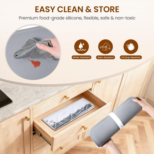 NYEONHRT Electric Warming Mat for Food Extra Large, Silicone Rollable Warming Tray - 8s Rapid Full Surface Heating | 7 Temp Settings | 8H Timer | Auto Shut-Off | Child Lock, for Buffet Party (XXL)