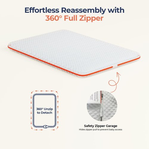 ANGELBLISS Pack and Play Mattress - 1.5" Thick Mattress Pad for Infants to Toddlers, Dual Sided Comfort Gel Memory Foam Mattress with 3D Quilted Breathable Cover