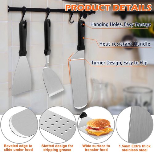 Joyfair Griddle Accessories Kit - 18-Piece Stainless Steel Tool Set for Blackstone | BBQ Spatula, Basting Cover & Burger Press