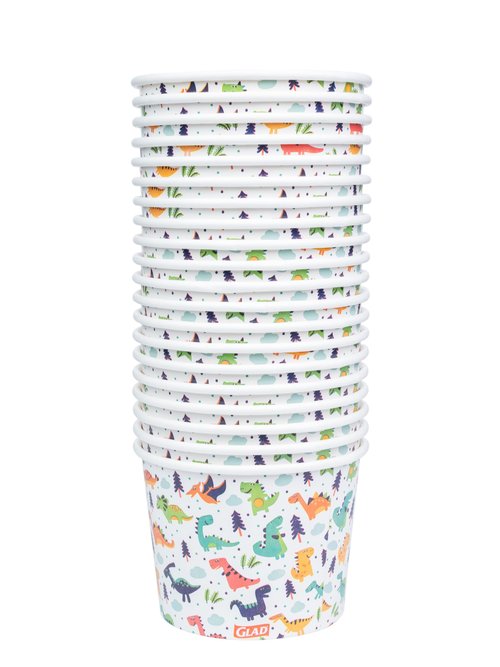 Glad for Kids Dinosaurs Paper Snack Bowls, Colorful Heavy Duty Microwave Safe Disposable Bowls for Soup, Ice Cream, and Snacks, Lids Not Included, Multicolor, Party Pack, 12 Oz, 20 Count - 24 Pack