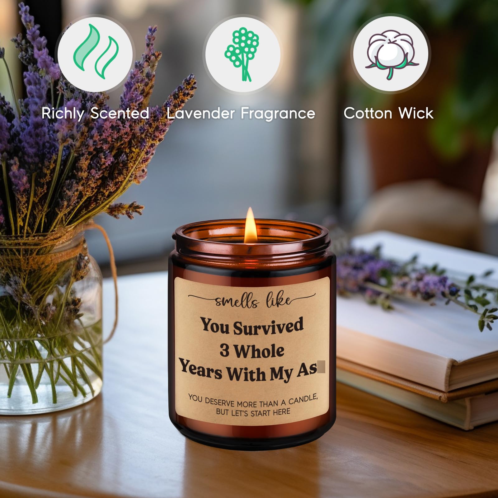 GSPY Candle, 3 Year Anniversary Candle Gifts for Him, Her, Couple - 3rd Anniv. Funny Gifts for Husband, Wife, Girlfriend, Boyfriend, Men - 3 Year Leather Anniversary, Third Wedding Anniv. Present