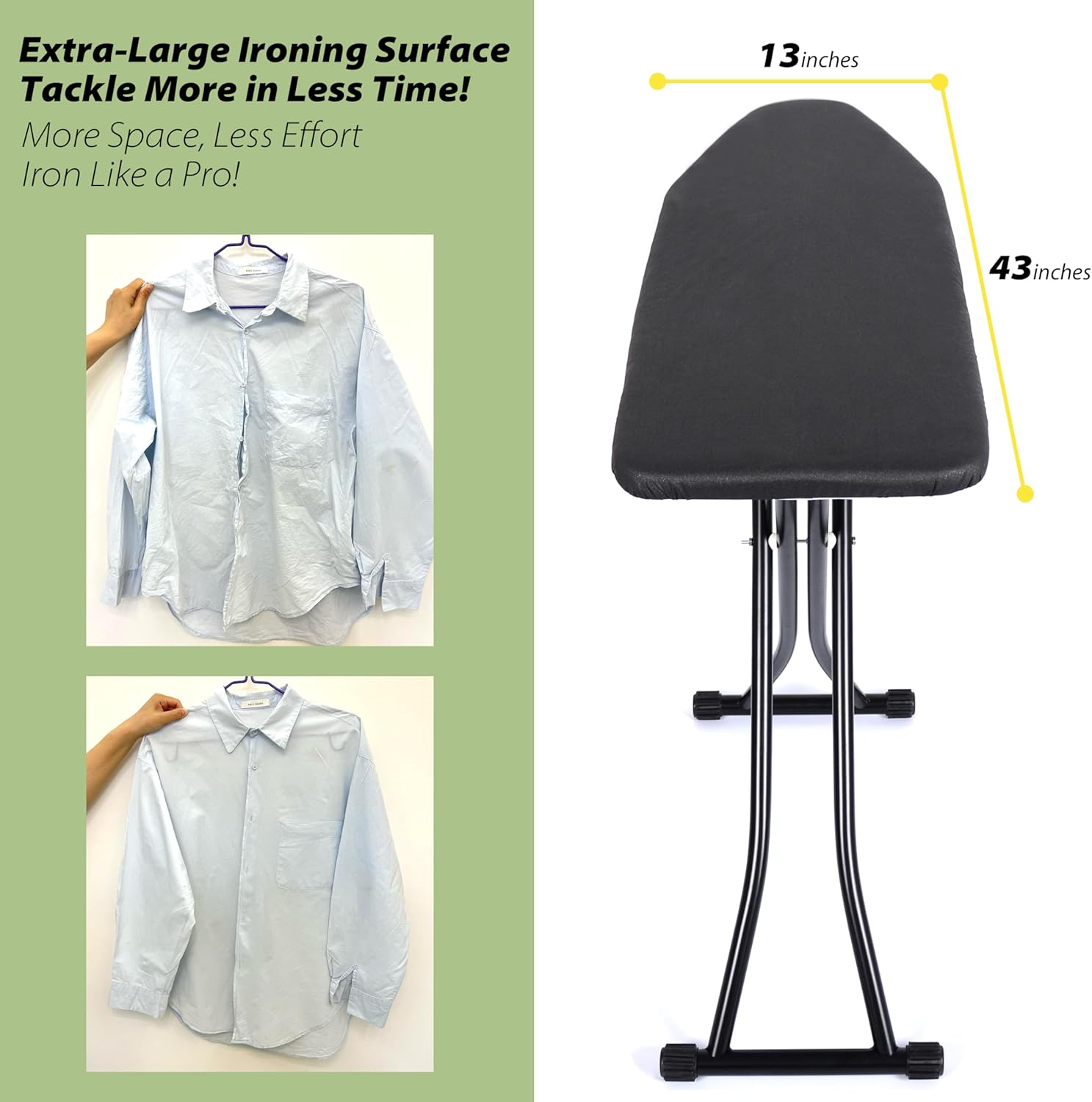 Skiennix Foldable Adjustable Height Ironing Board - Lightweight & Durable with Heat-Resistant Cover