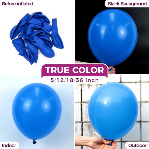 Bezente Royal Blue Latex Party Balloons - 36-Inch Matte Dark Blue Helium Balloons for Graduation & Weddings