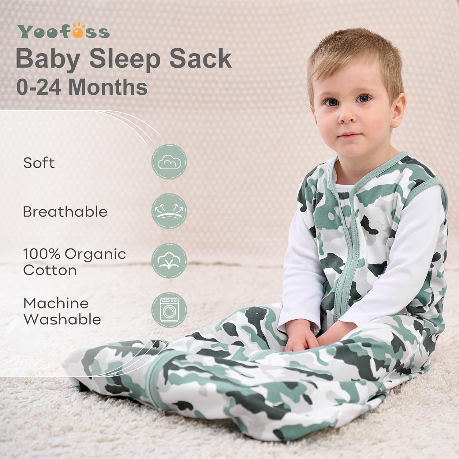 Yoofoss Baby Sleep Sack - 100% Organic Cotton Wearable Blanket for 0-6 Months | 2-Way Zipper, 3 Pack