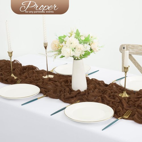 20 Pack Brown Cheesecloth Table Runner 120 Inch 10FT Rustic Boho Gauze Cheese Cloth Table Runner for Wedding Party Baby Shower Thanksgiving Christmas Decoration